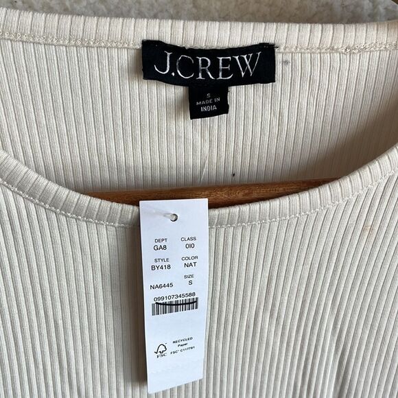 Vintage rib T-shirt‎ with cotton poplin puff sleeves Womens Small Ivory - Picture 3 of 9